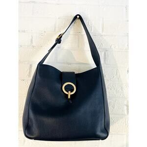 Laggo Navy Pebbled Leather Shoulder Bag – Quiet Luxury Minimalist Design